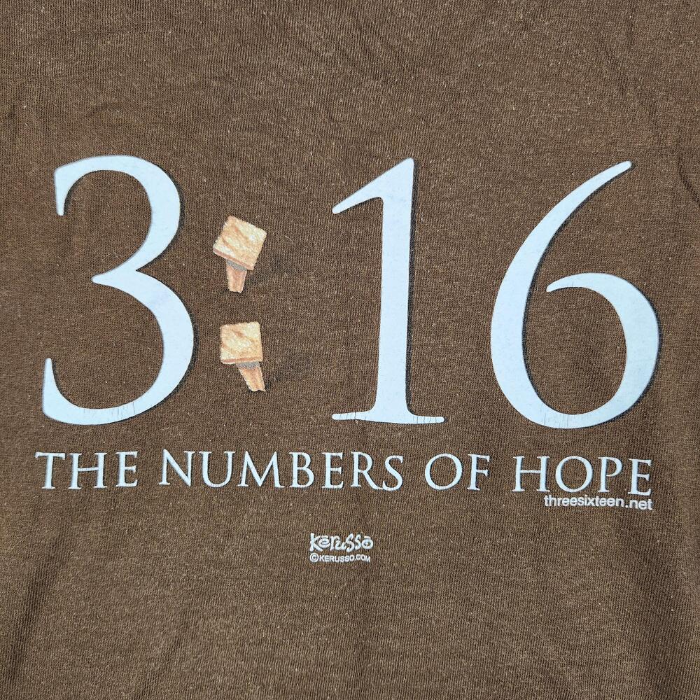 Vintage John 3:16 Shirt Mens XL Brown Christian Kerusso Bible Y2k Scripture Hope